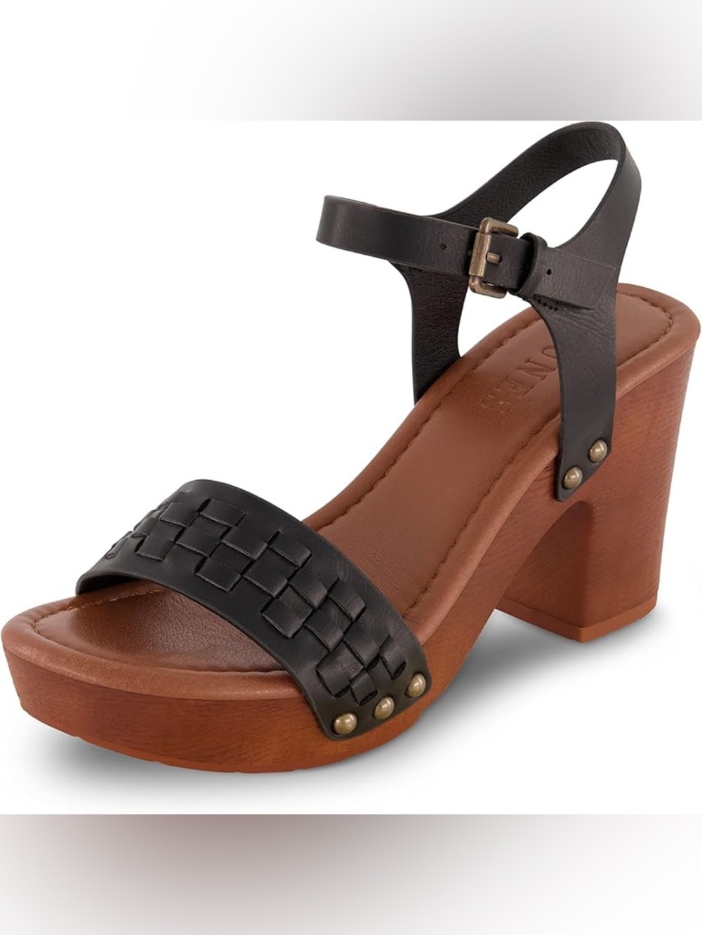 Dunes Sealy Faux Wood Woven Heel Sandal Comfort Foam LiteSole Technology 9 NWT